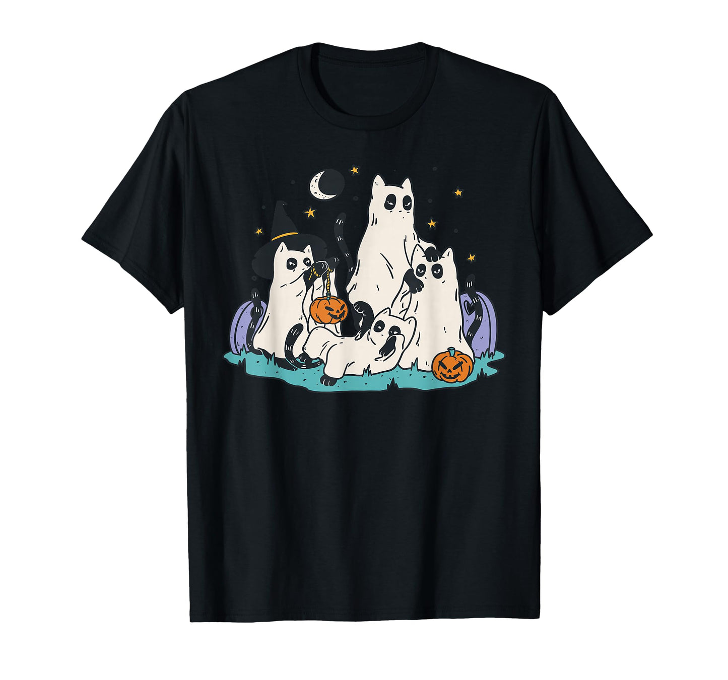 Halloween Ghost Cats Trick Or Treat Fun Design T-Shirt