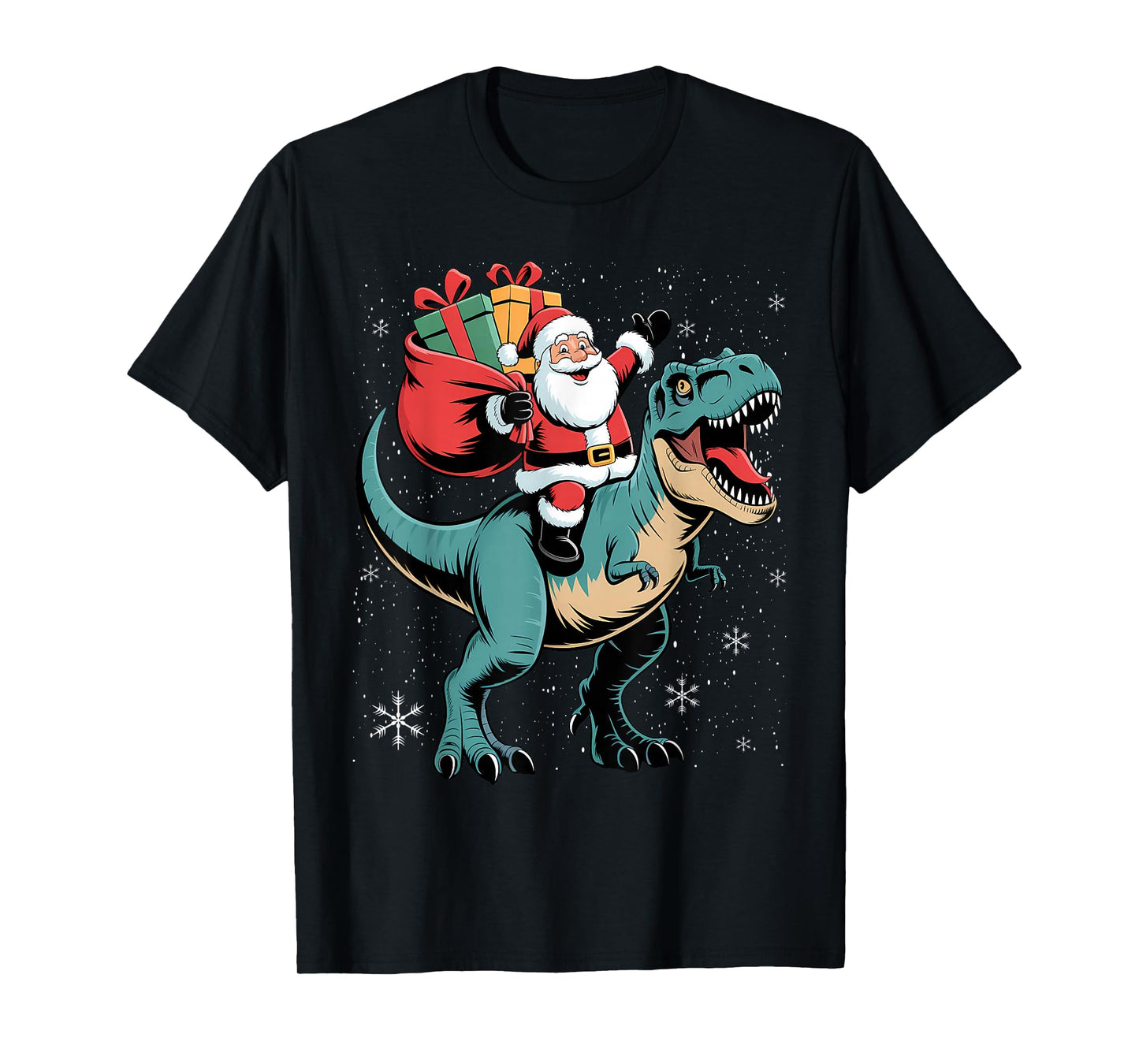 Santa Rid Dinosaur Xmas Funny Christmas Boys Kids Men T-Shirt