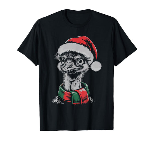 Emu Xmas Santa Hat Scarf Christmas Costume T-Shirt