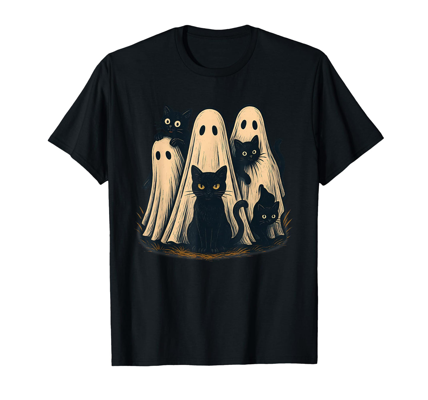 Ghosts Holding Black Cats Halloween Ghost Cat Lovers T-Shirt