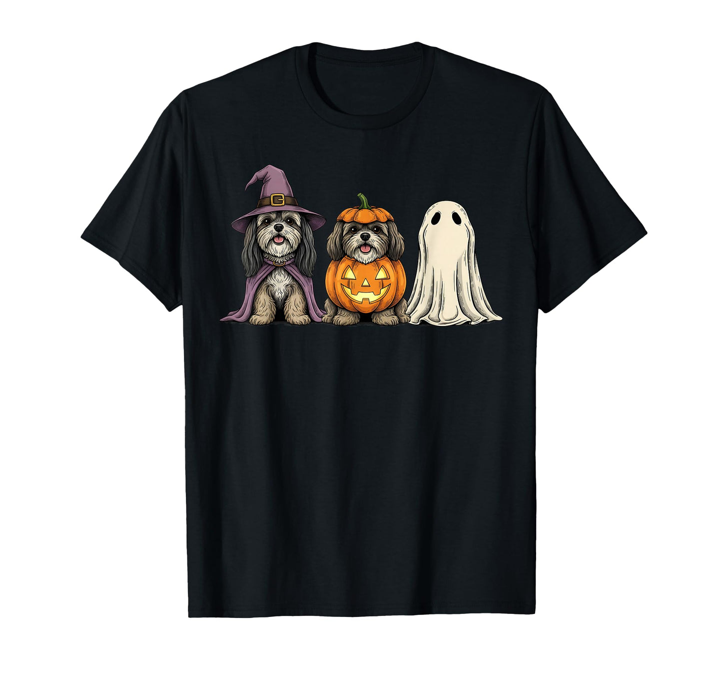 Spooky Ghost Lhasa Apso Pumpkin Halloween Dog Lover T-Shirt
