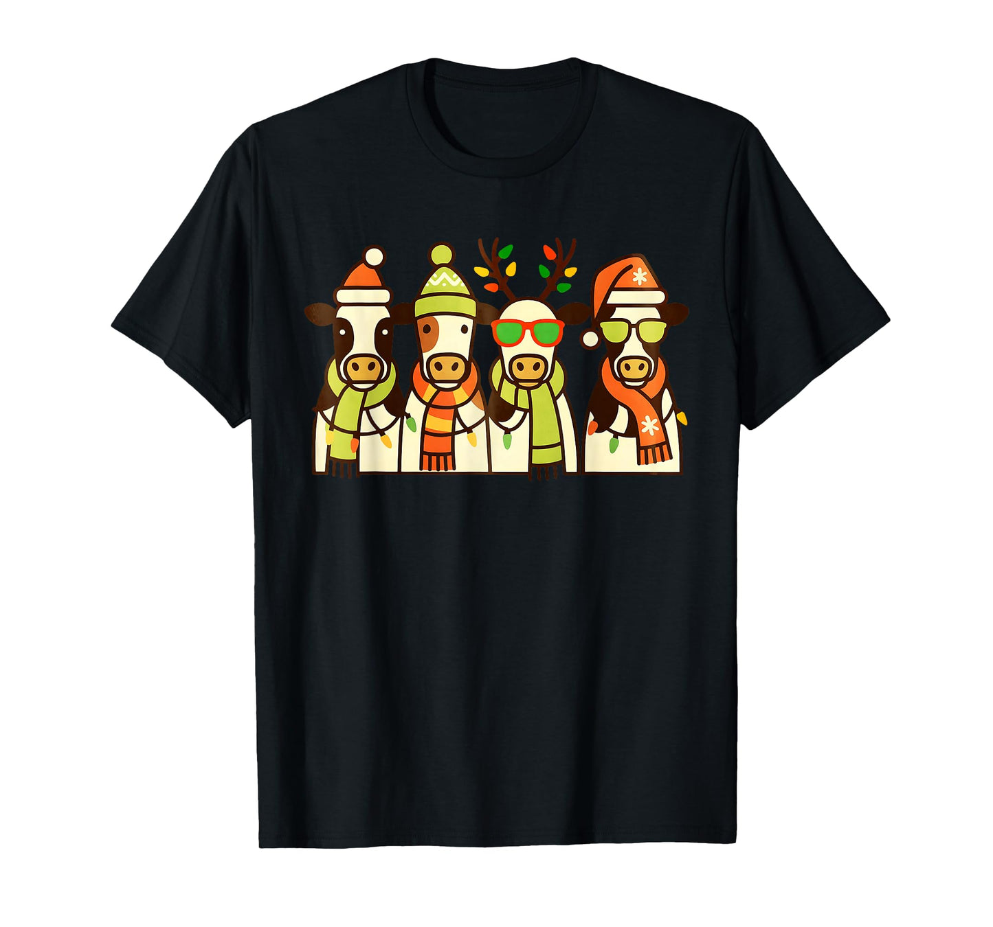 Funny Cow Christmas Lights Western Xmas Santa Farm Animal T-Shirt