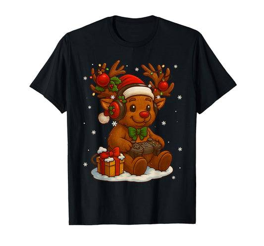 Cute Rudolph Red Nose Gaming Santa Hat Christmas Xmas Boy T-Shirt