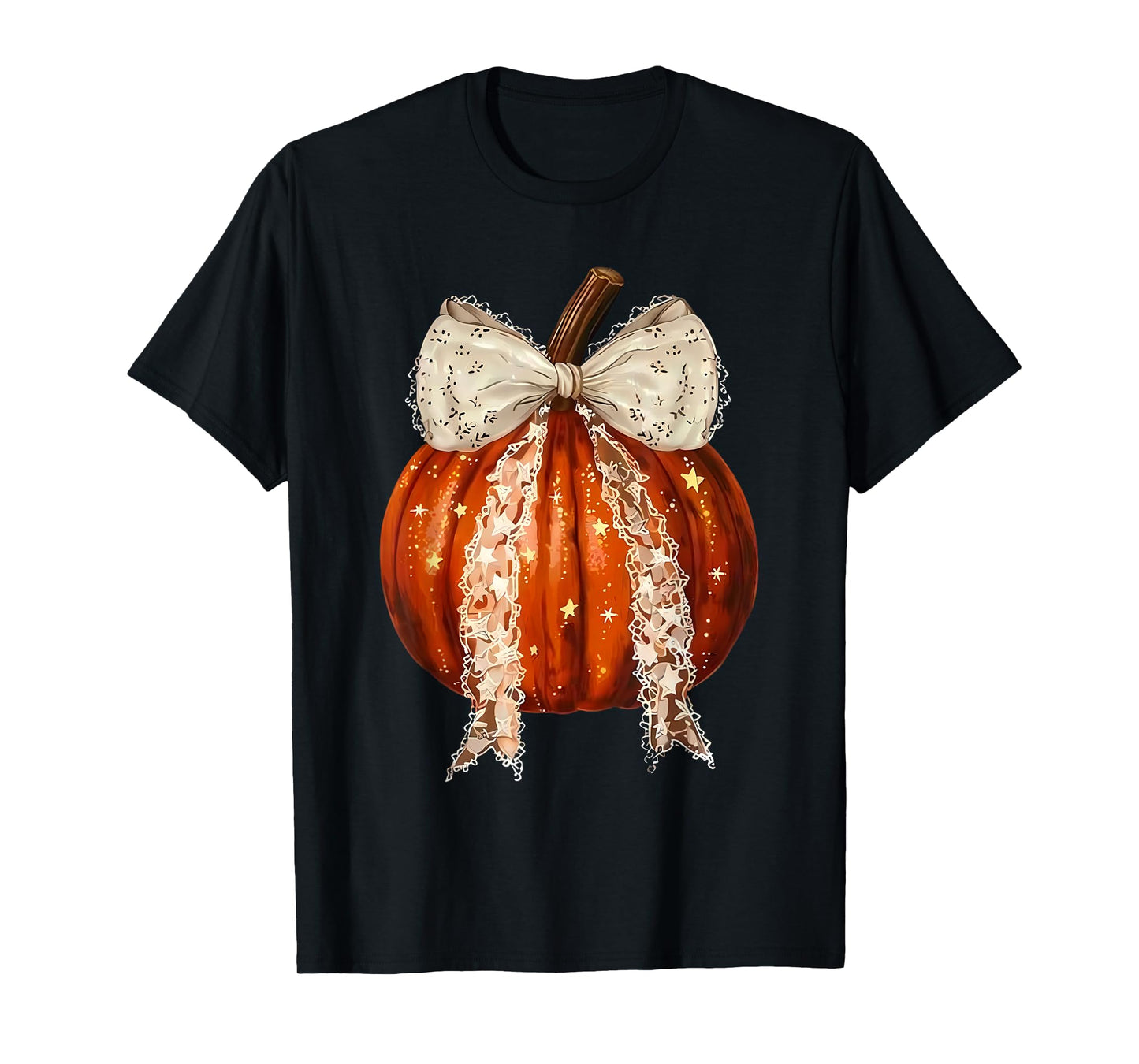 Retro Cute Patchwork Bow Pumpkin Season Autumn Fall Leaves T-Shirt