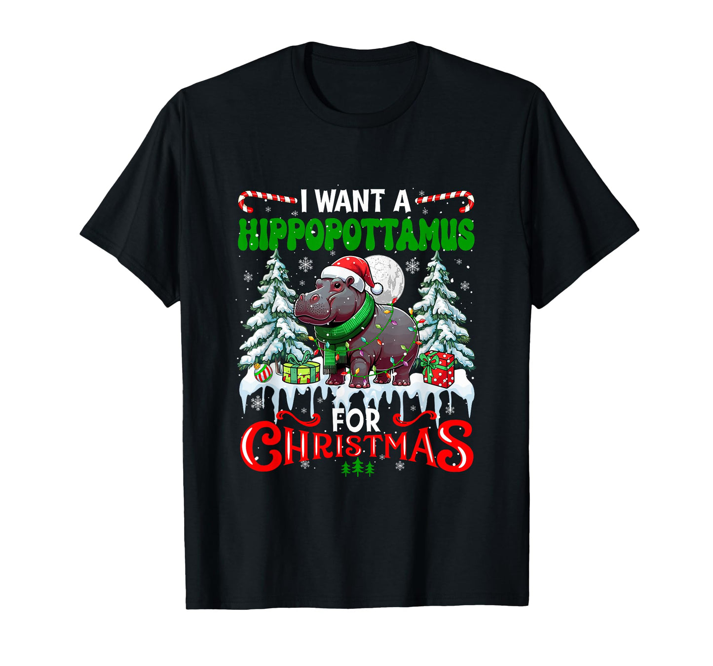 A Hippopotamus for Xmas Cute Santa Hippo Zoo Animal Lover T-Shirt