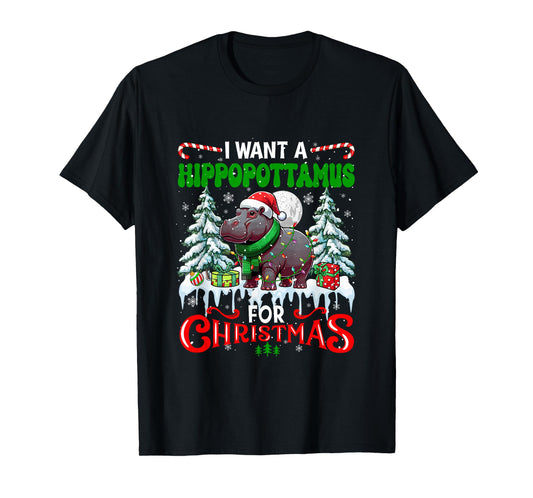 A Hippopotamus for Xmas Cute Santa Hippo Zoo Animal Lover T-Shirt