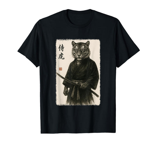 Samurai Tiger Funny Vintage Japanese Graphic Art T-Shirt