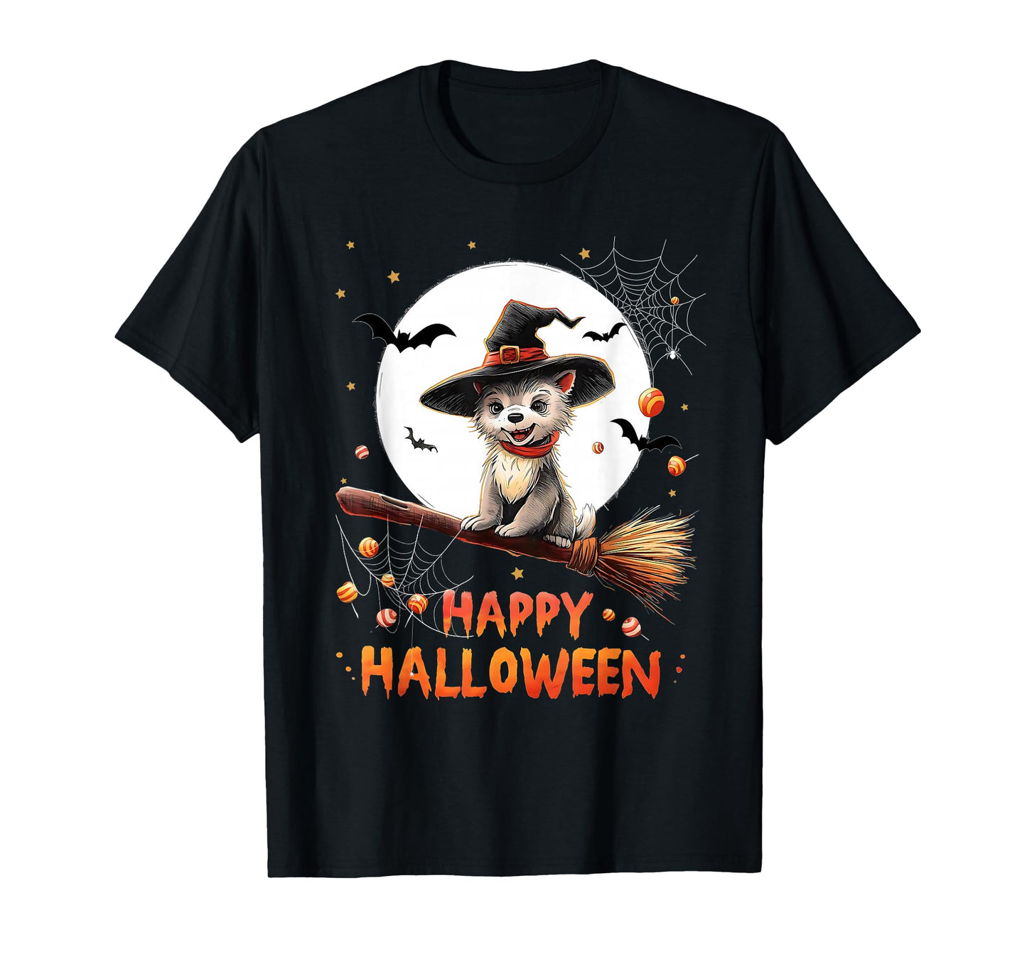 Funny Puppy Dog Witch Candy Spooky Ghost Halloween Costume T-Shirt