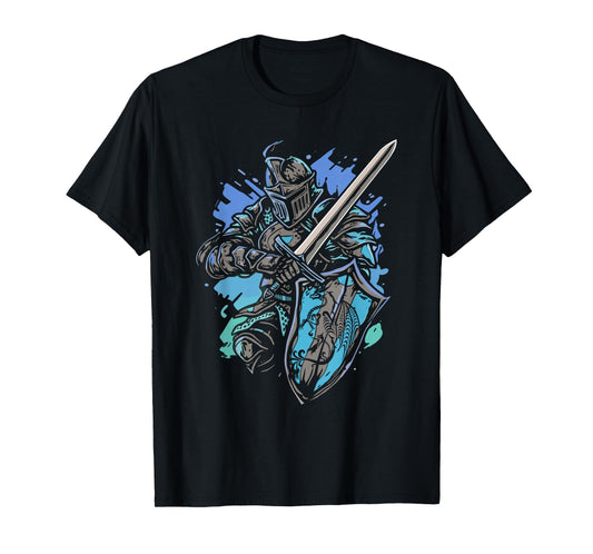 Medieval Knight Armor Sword Shield Vintage Men Boys Graphic T-Shirt