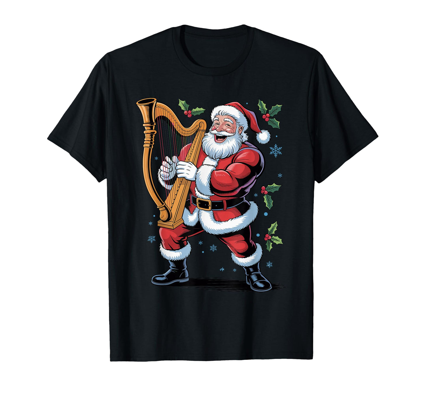 Santa Playing Harp Funny Holiday Chrismas Xmas Pajama T-Shirt