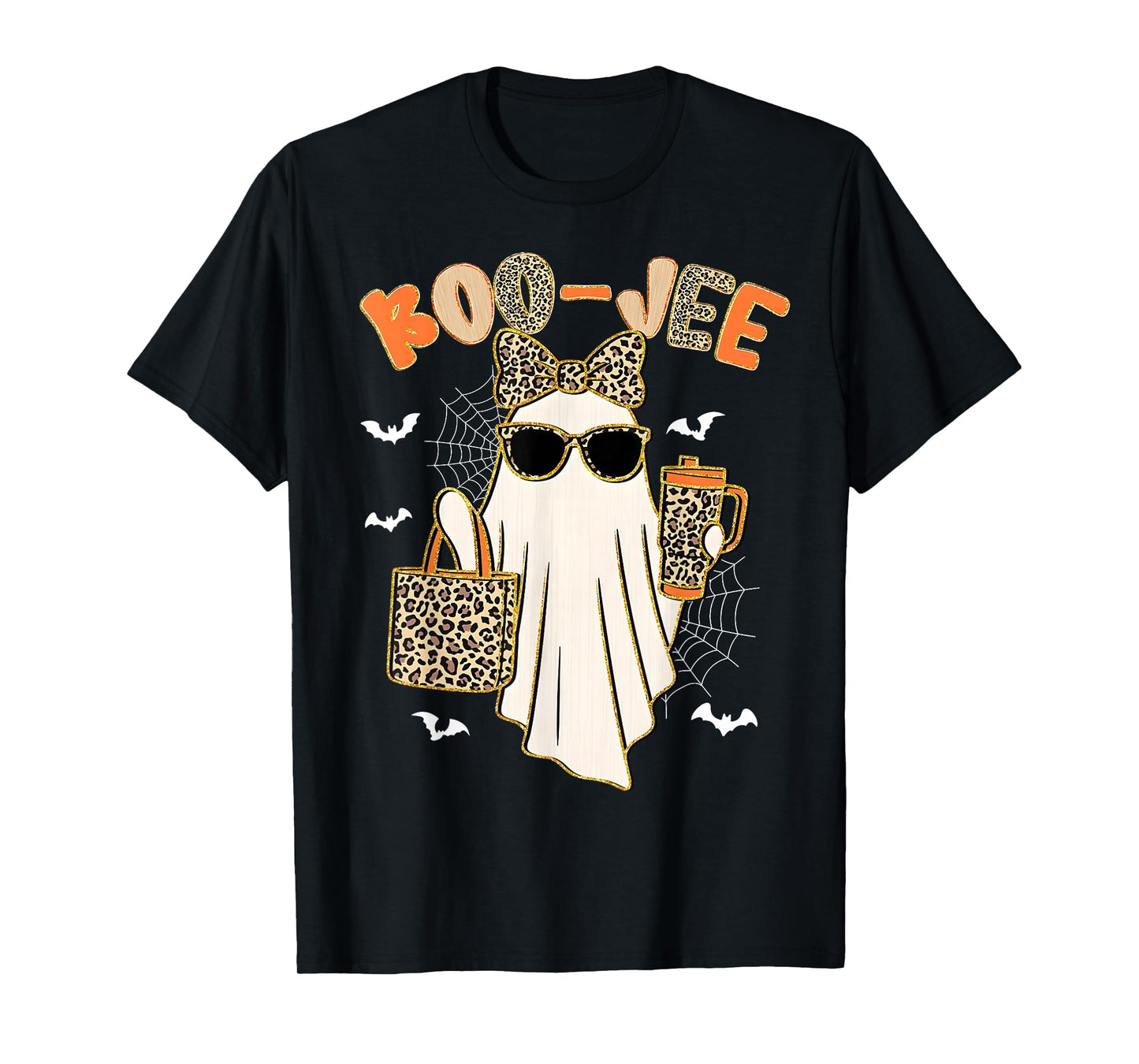 Coquette Leopard Ghost Coffee Boo-JEE Halloween Boujee Ghost T-Shirt