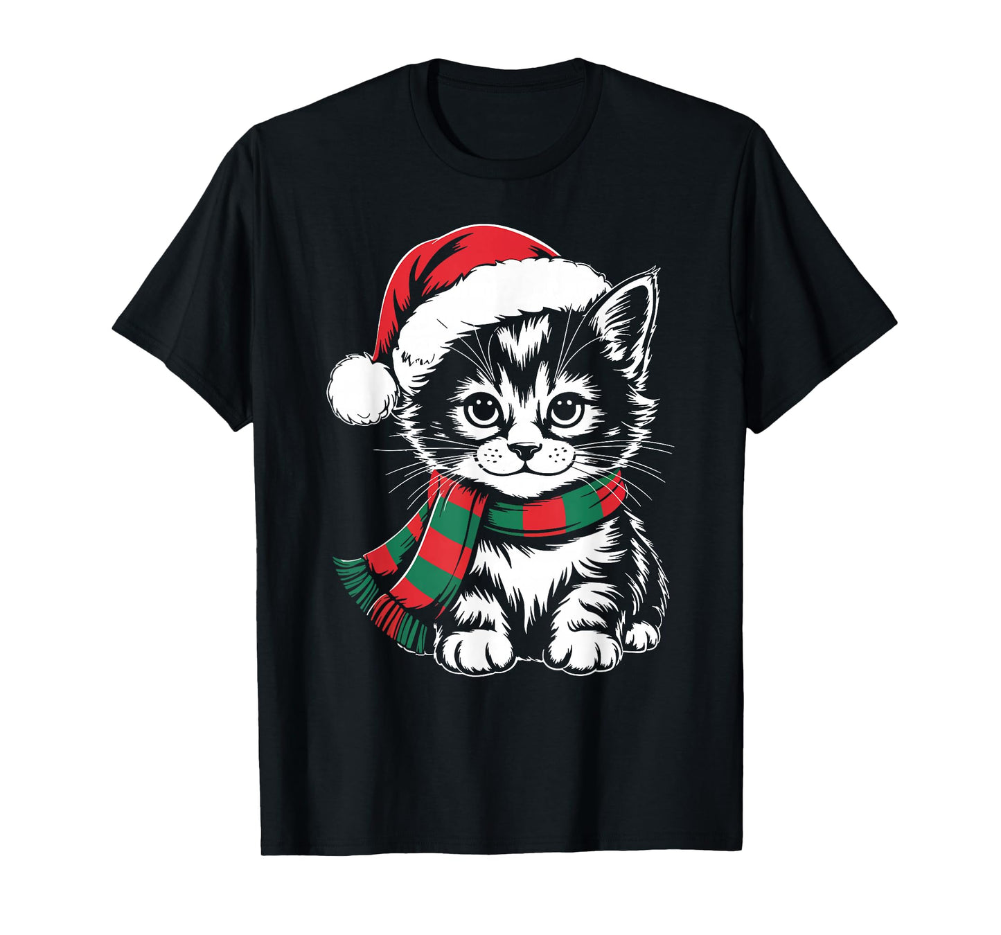 Kitten Xmas Santa Hat Scarf Christmas Costume T-Shirt