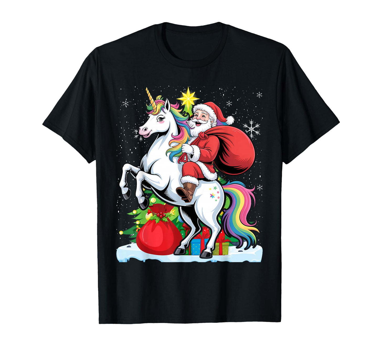 Funny Santa Claus Riding A Unicorn Cute Christmas Lover T-Shirt
