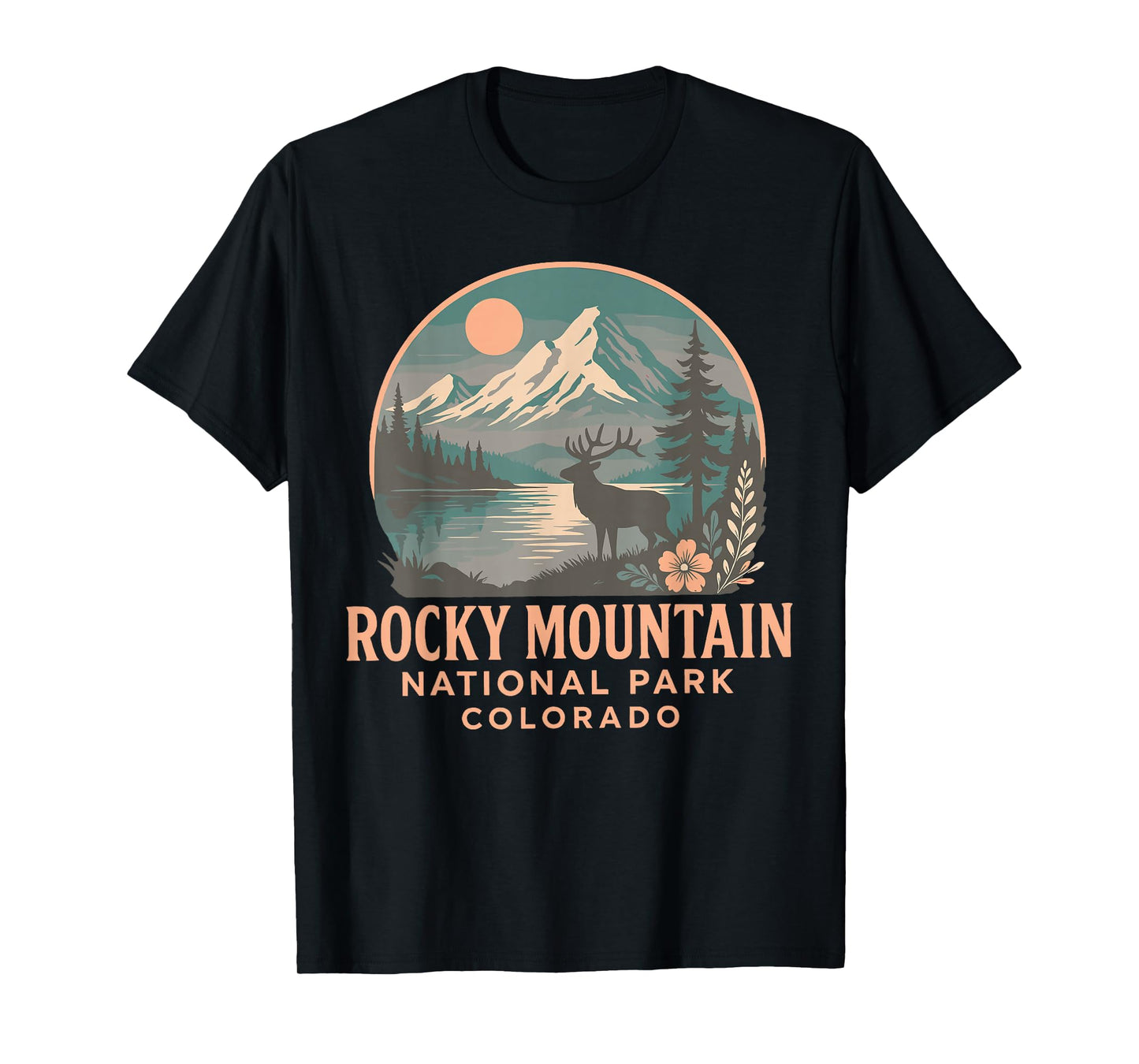 Colorado Rocky Mountain National Park Elk and Alpine Sunset T-Shirt