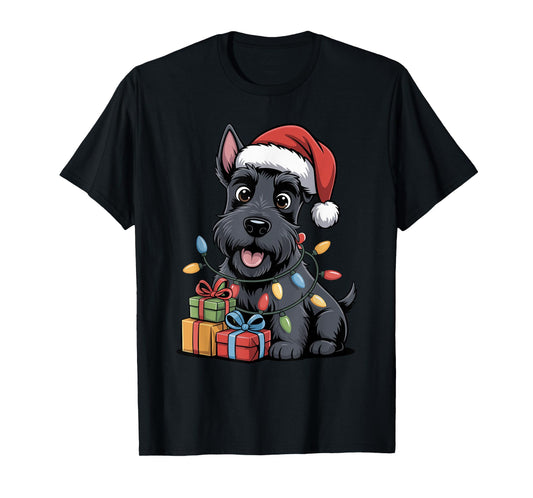 Cute Scottish Terrier Santa Hat Christmas Scottie Dog Lover T-Shirt