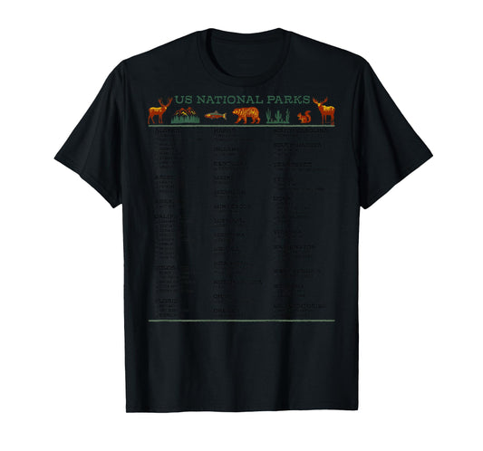 US National Parks Checklist List by State DESIGN ON BACK T-Shirt