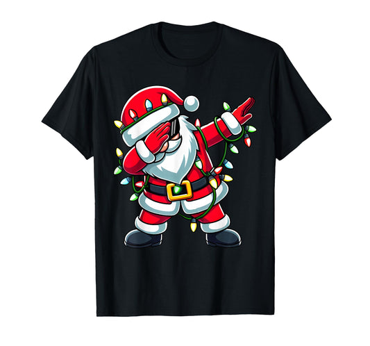 Dabbing Santa Xmas Lights Funny Christmas Men Women Kids T-Shirt