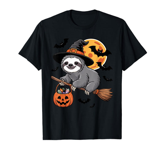Cute Sloth Halloween Witch Hat Jack-o-Lantern Candy Bucket T-Shirt