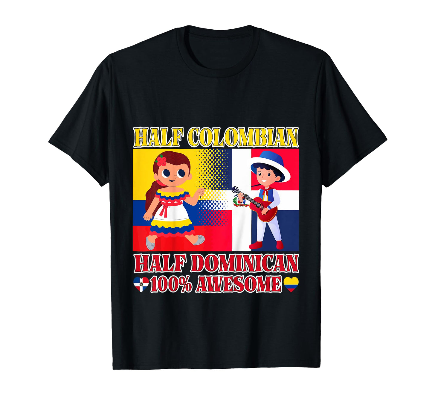 Half Colombian Half Dominican Republic Flag Toddler Girl Boy T-Shirt
