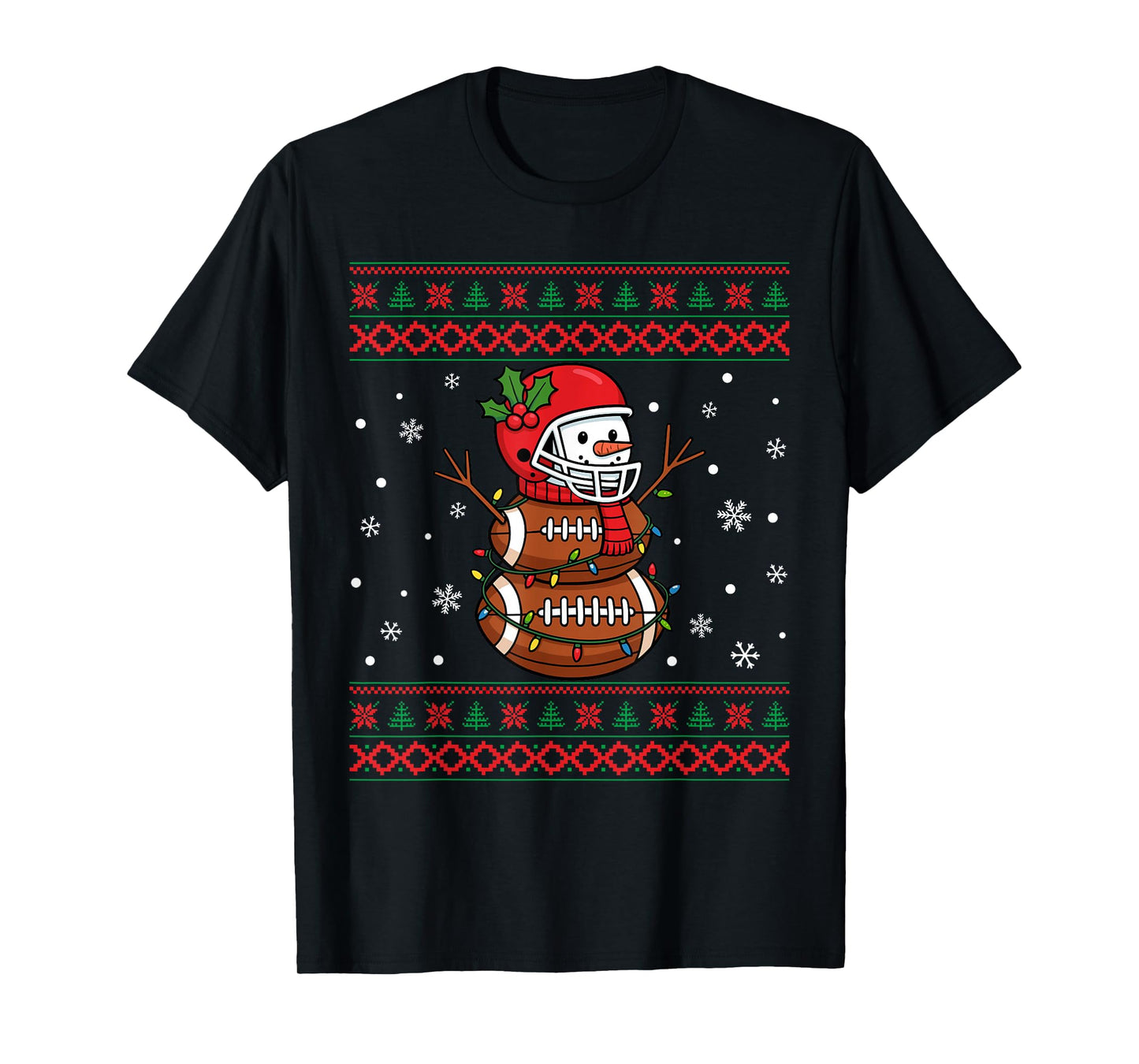 Merry Christmas Football Snowman Holiday Ugly Xmas Pajamas T-Shirt