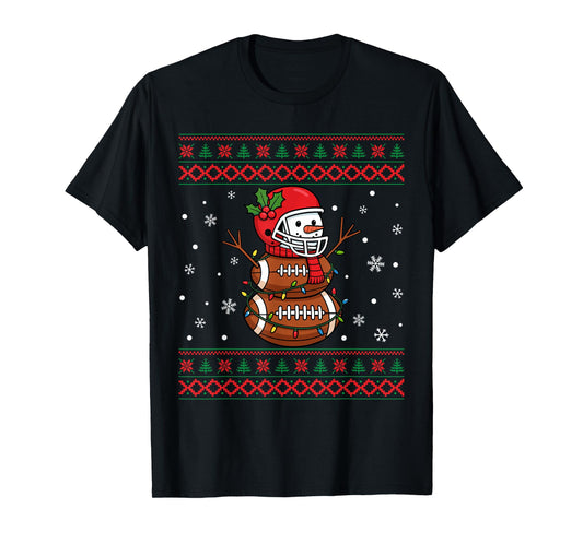 Merry Christmas Football Snowman Holiday Ugly Xmas Pajamas T-Shirt
