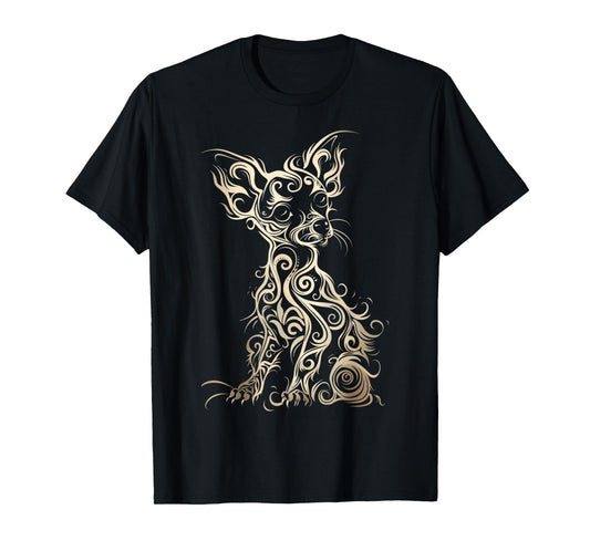 LumaThread Chiweenie Tribal Vintage Retro Graphic T-Shirt, Small, Black