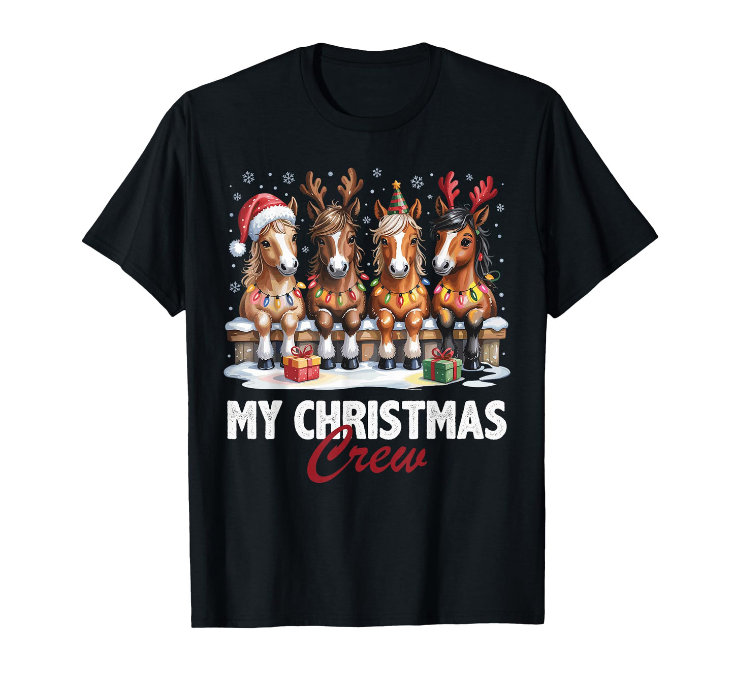 Horse Christmas Crew Cute Animal Lovers Funny Holiday Pajama T-Shirt