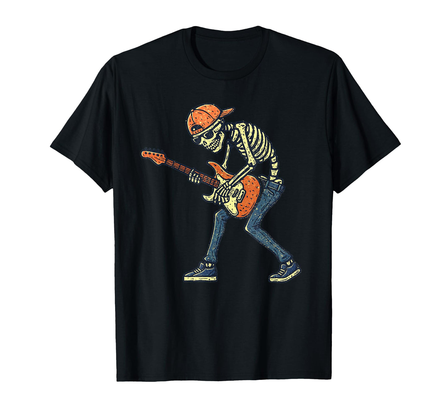 Vintage Halloween Skeleton Guitar Rock Funny Spooky Costume T-Shirt