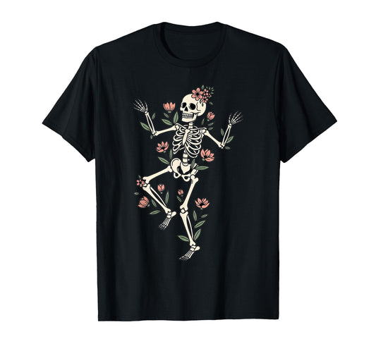 Dancing Skeleton with Flowers Macabre Halloween Eternal T-Shirt