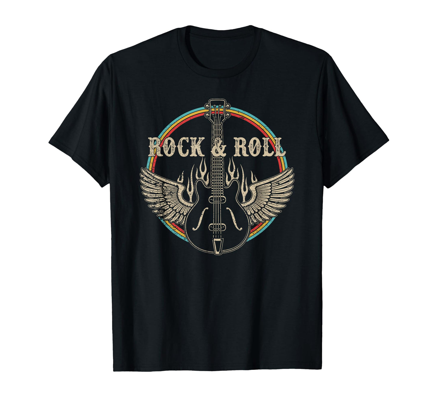 Vintage Retro 80s Rock & Roll Music Tee Rock On Guitar Wings T-Shirt