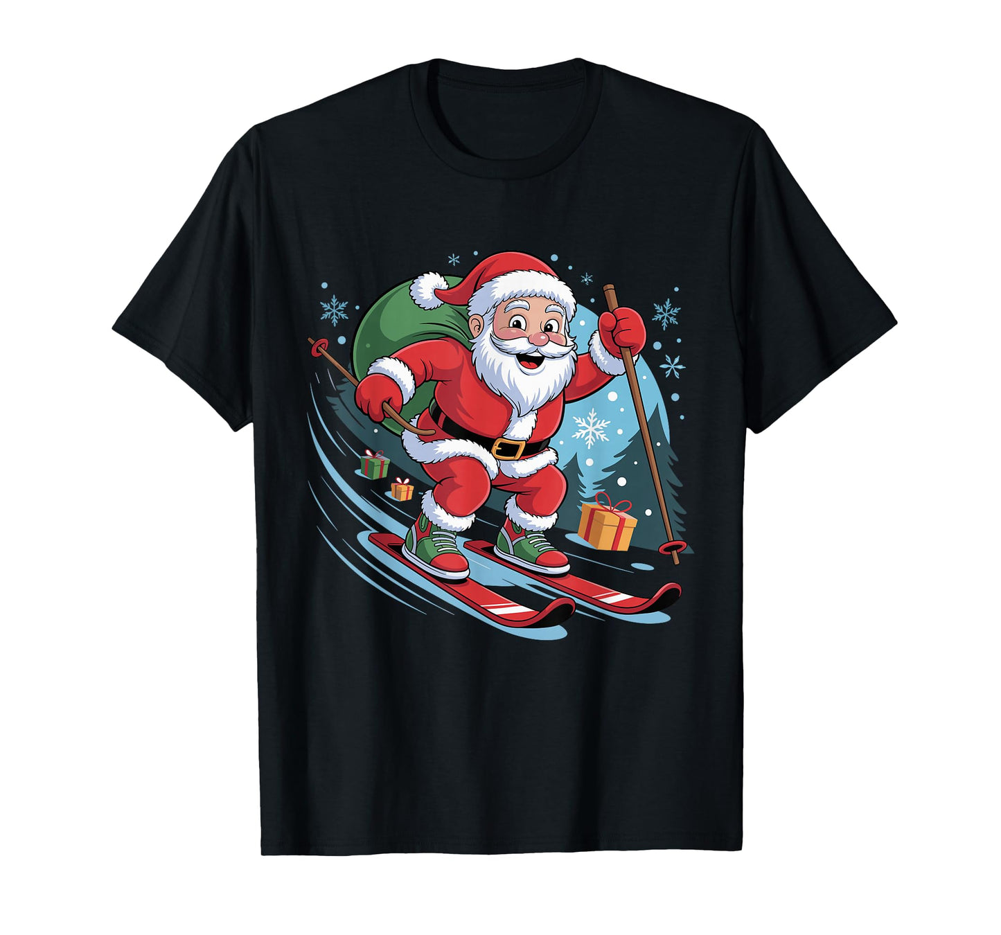 Funny Santa Skiing Lover Holiday Christmas Xmas Pajama T-Shirt
