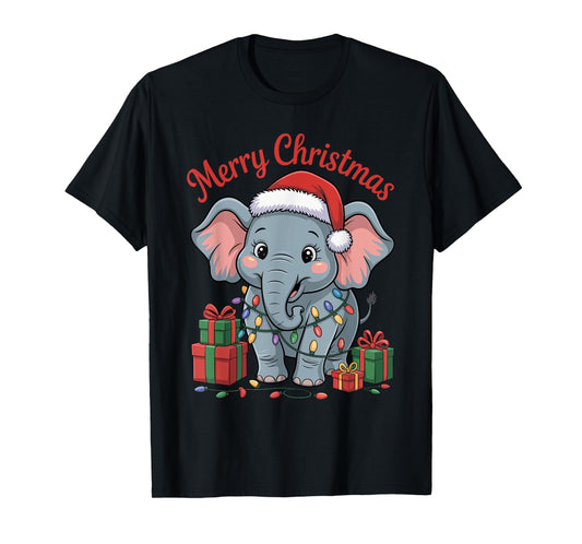 Elephant Santa Hat Animals Lovers Ugly Christmas Pajamas T-Shirt
