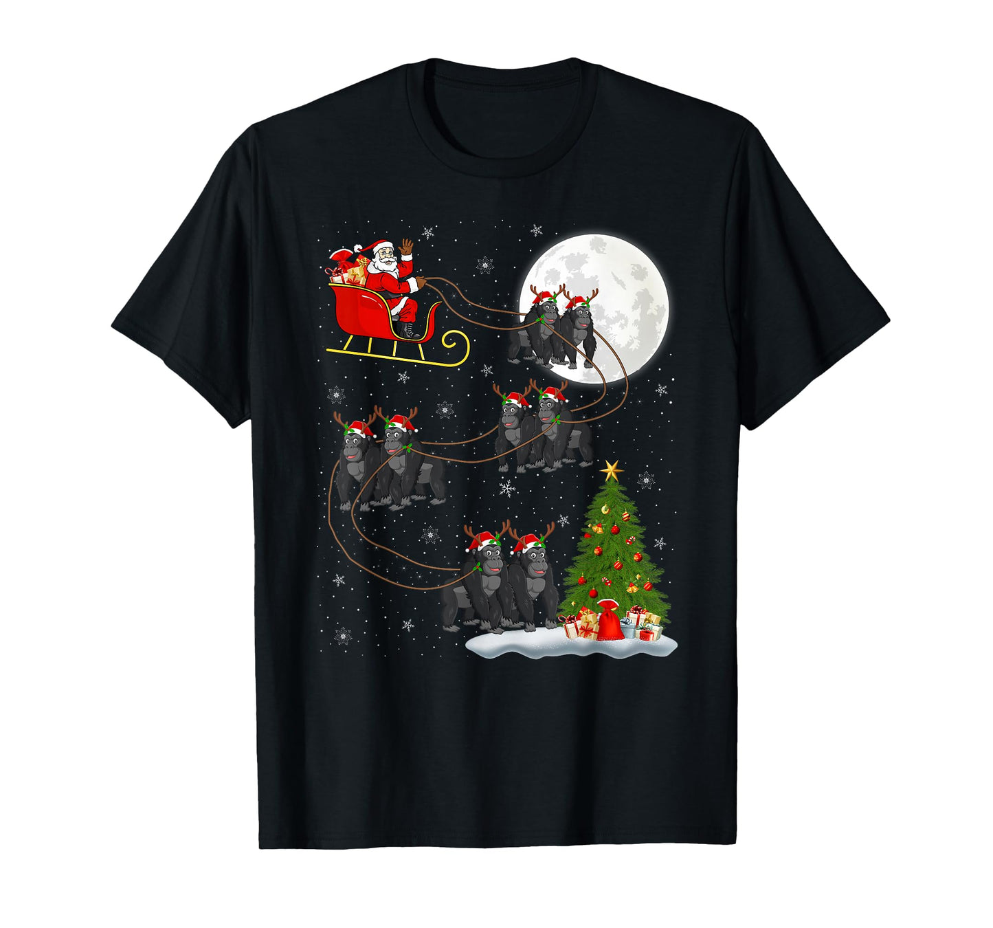 Gorilla Santa Sleigh Flying Funny Magical Christmas T-Shirt