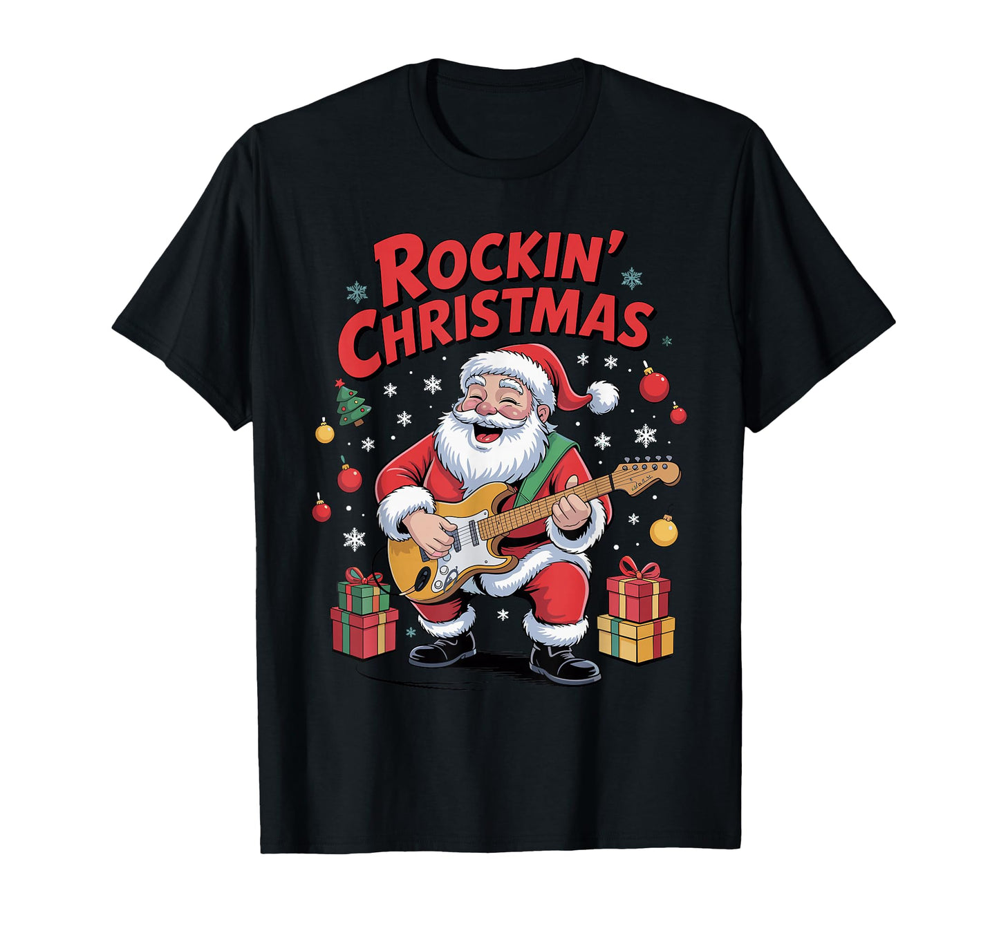 Funny Santa Playing Guitar Holiday Chrismas Xmas Pajama T-Shirt