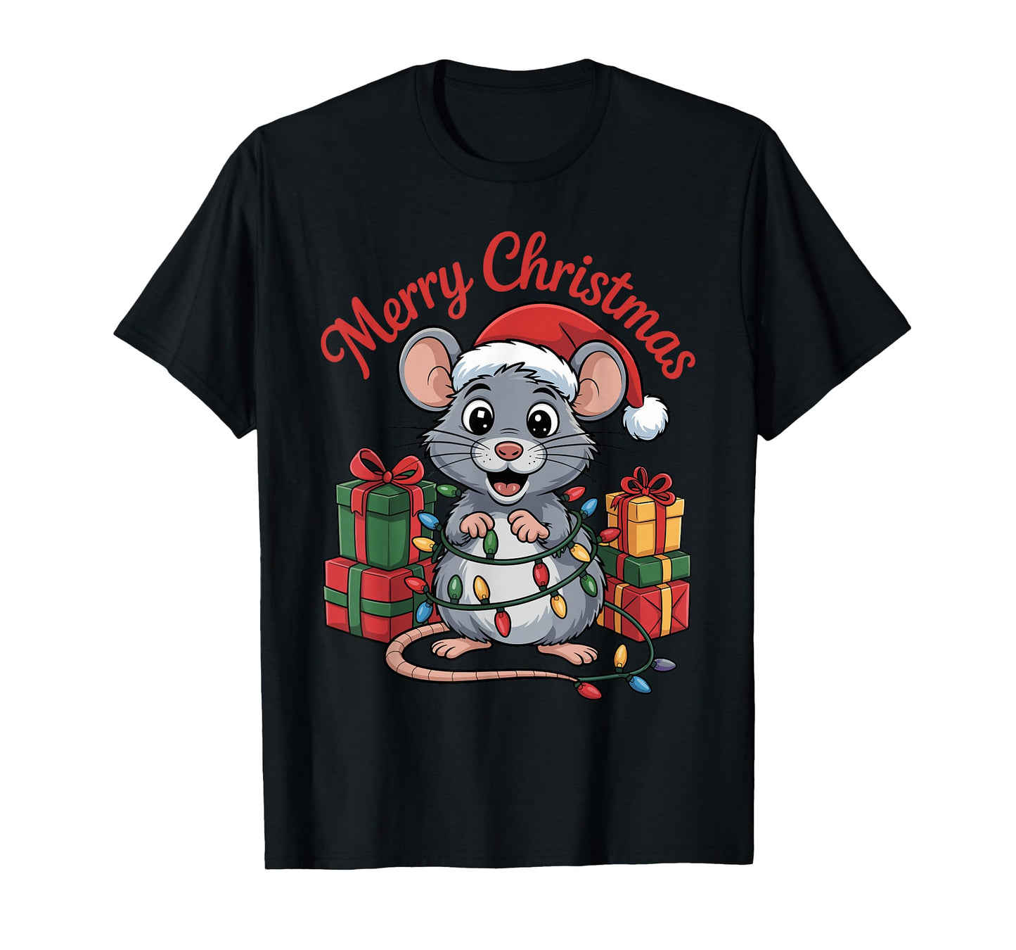 Rat Santa Hat Christmas Design Funny Animal Lovers Holiday T-Shirt