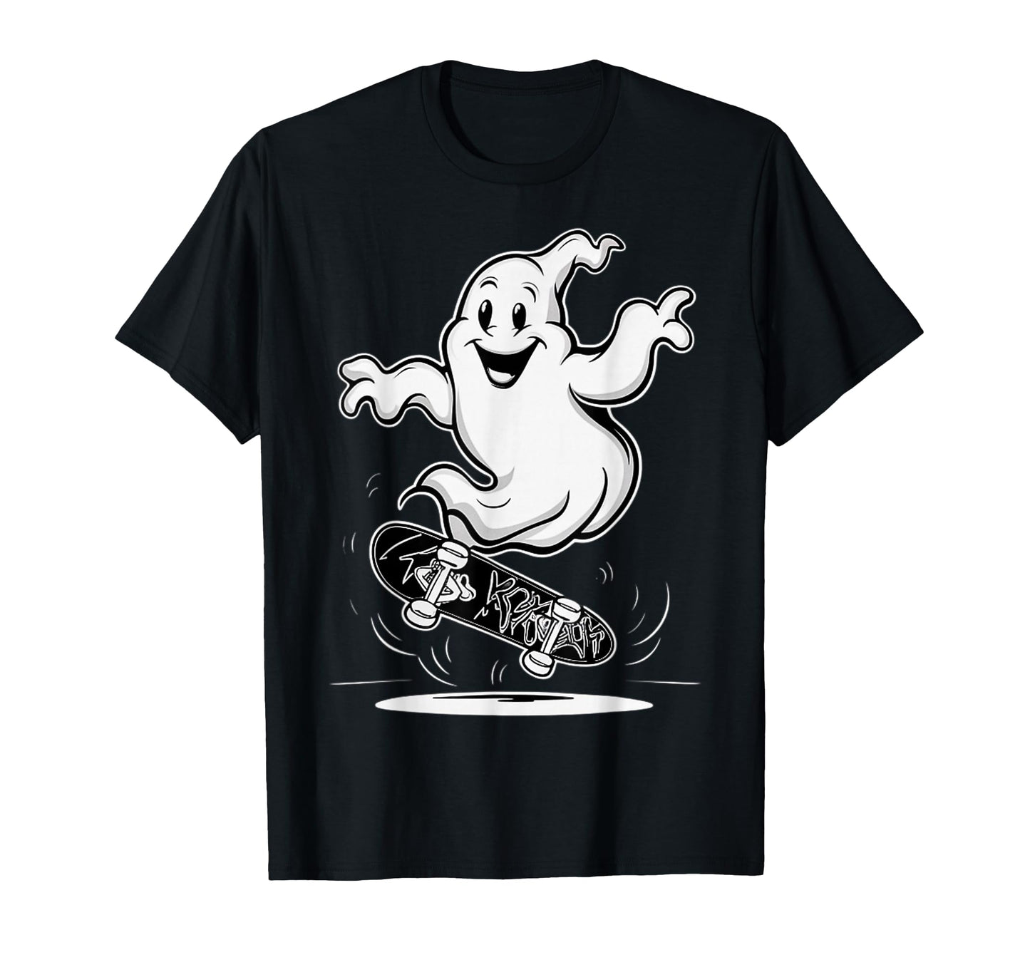 Funny Ghost On Skateboard Retro Halloween Costume Kids Boys T-Shirt