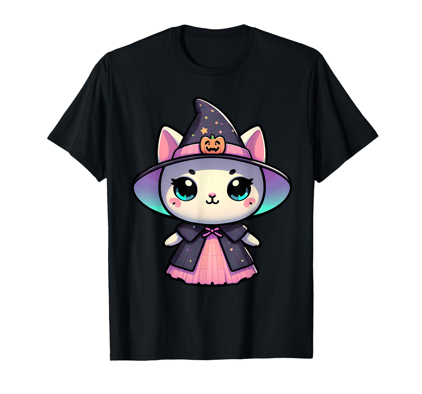 Kawaii Halloween Cat Witch Pumpkin Hat Cute Pastel Magic Art T-Shirt