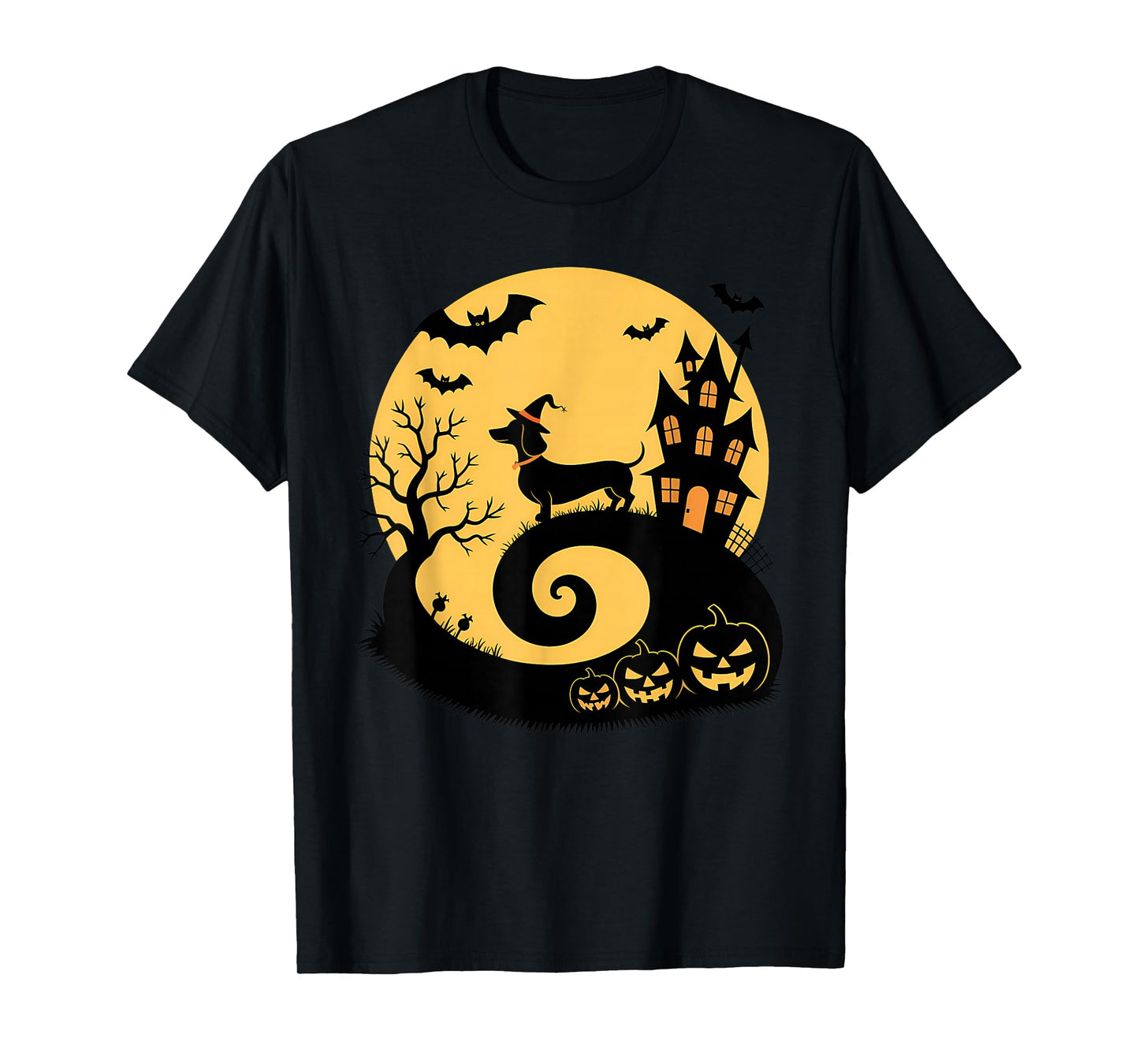 Halloween Dachshund Witch Pumpkins Bats Moon T-Shirt