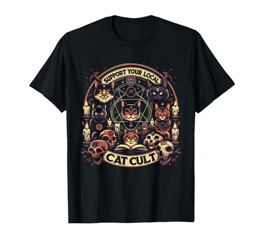 Funny Support Your Local Cat Cult Tee Shirt T-Shirt