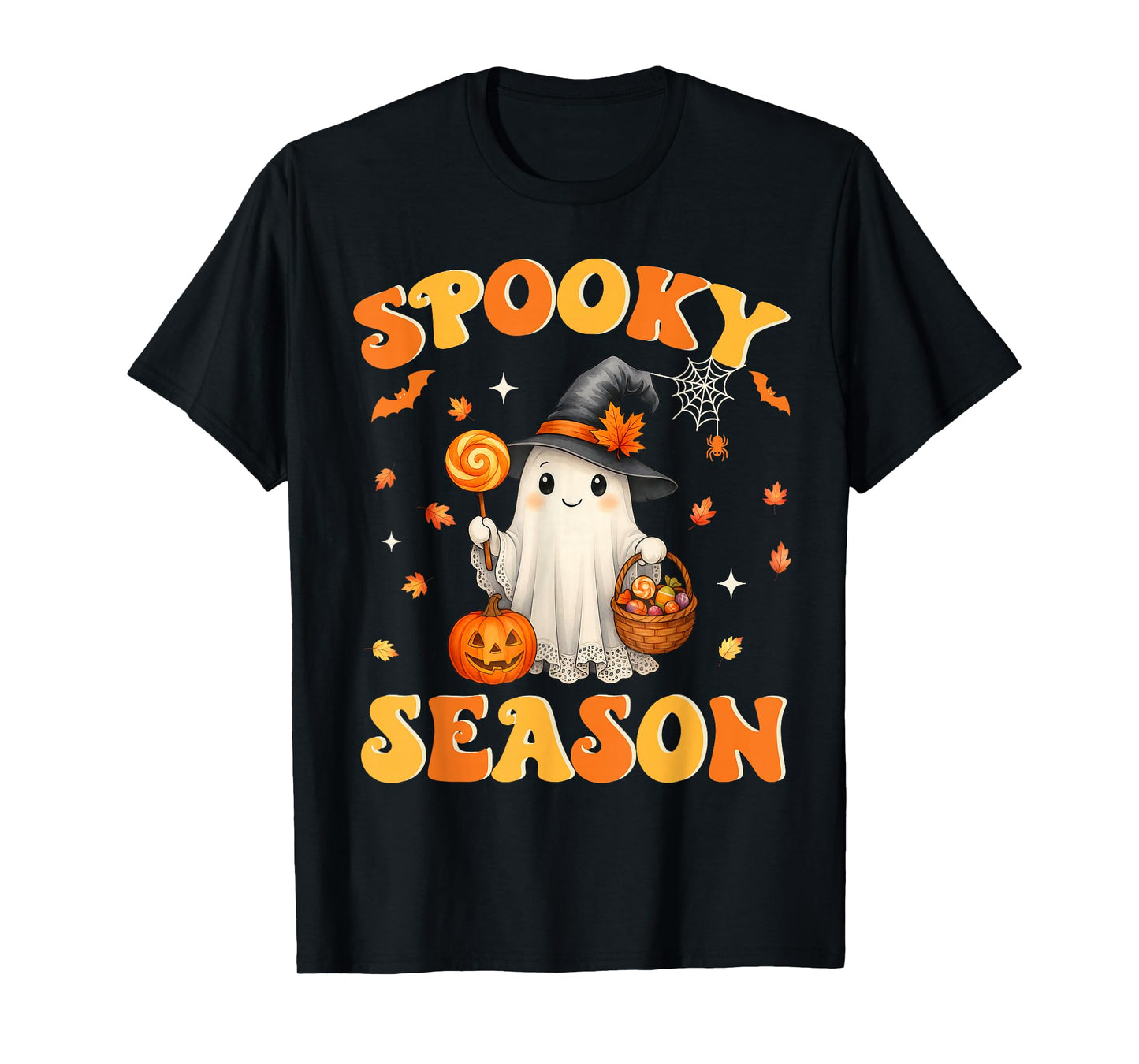 Spooky Season Retro Happy Halloween Ghost Women Girl T-Shirt