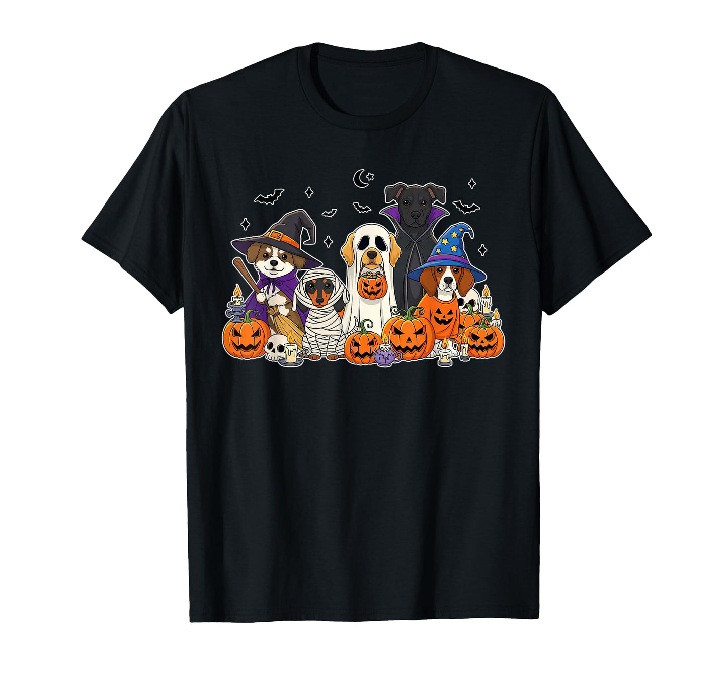 Cute Dogs in Ghost Witch Mummy Costume Women Men Halloween T-Shirt