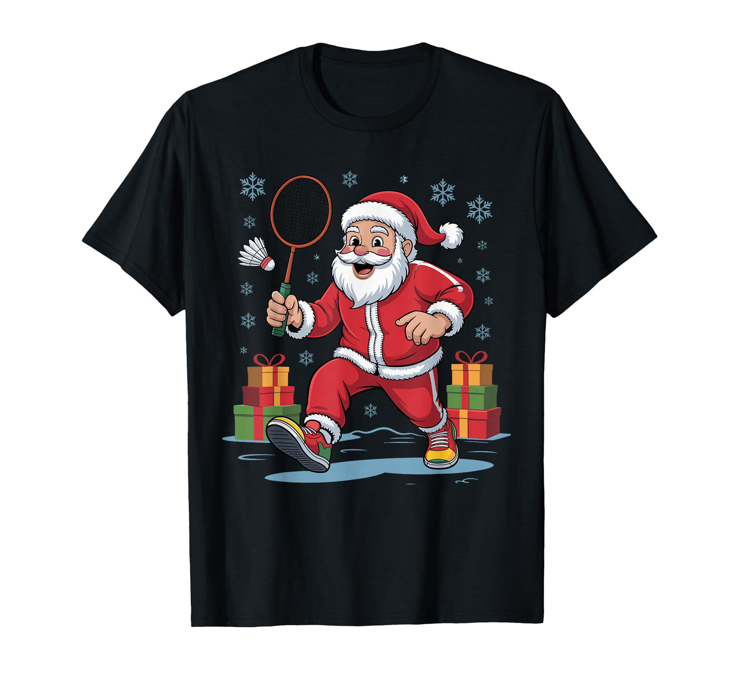 Santa Playing Badminton Funny Holiday Christmas Xmas Pajama T-Shirt
