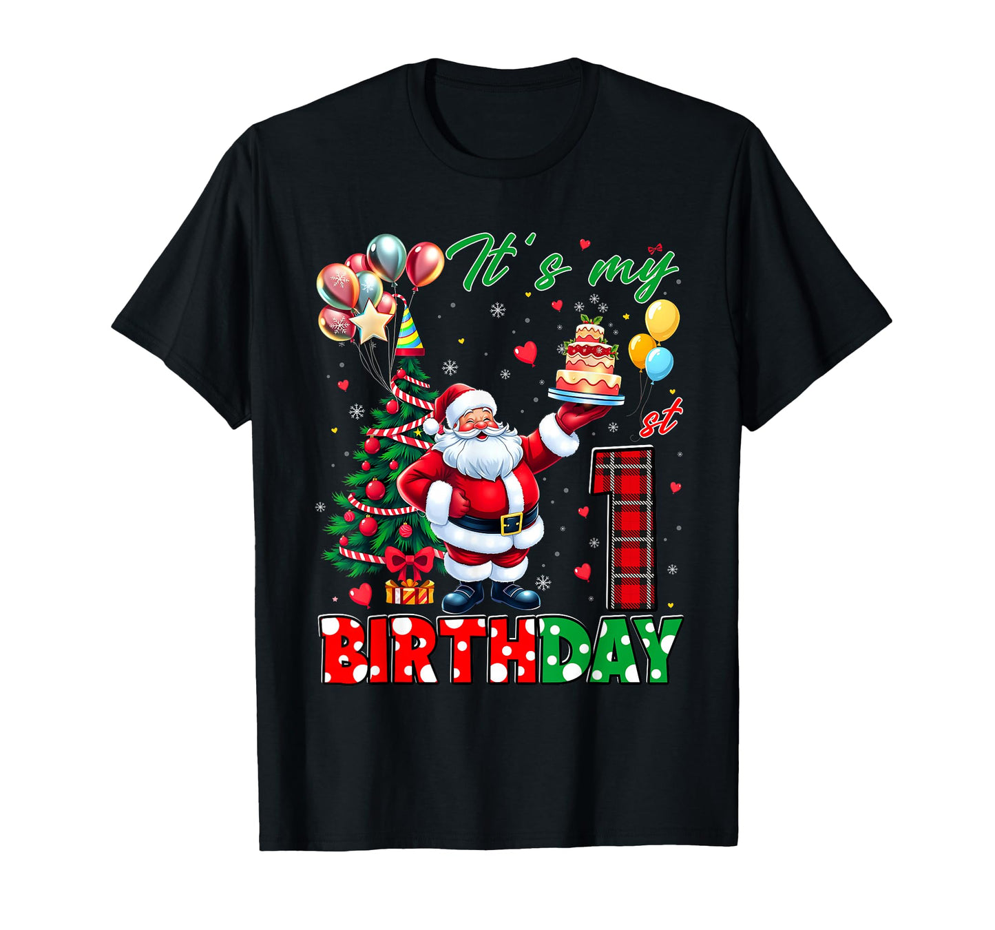 Kids It's My 1st Birthday Cute Santa Christmas 1 Years Old T-Shirt