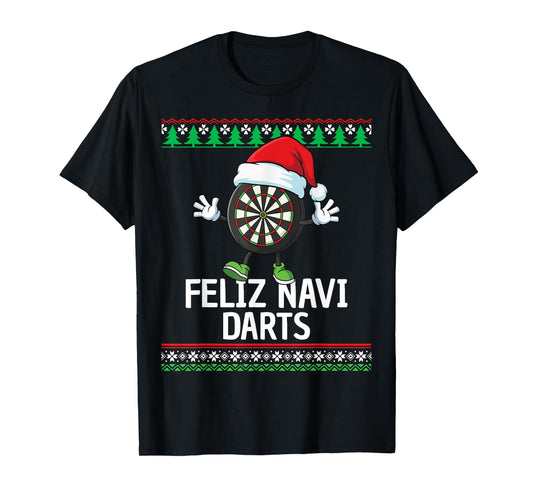 Feliz Navi Darts Dartboard Christmas Funny Ugly Christmas T-Shirt