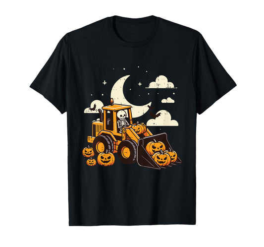 Kids Bulldozer Construction Pumpkin Halloween Toddler Boys Kids T-Shirt