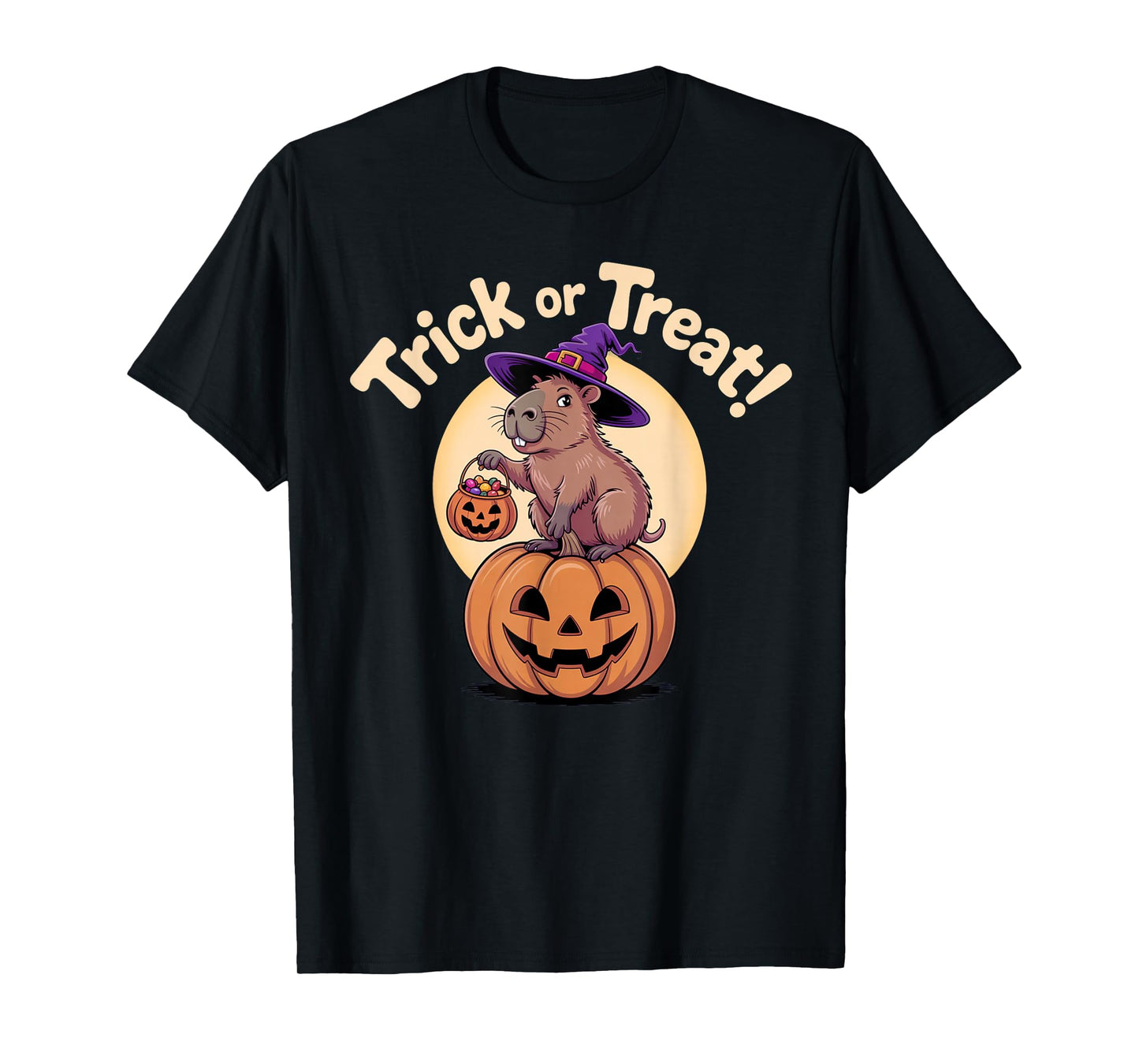 Funny Capybara Trick or Treat Halloween Pumpkin T-Shirt