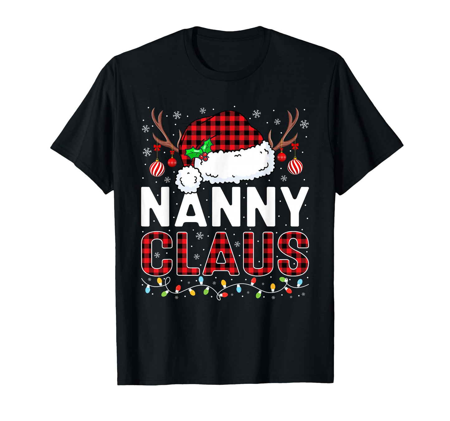 Christmas Lights Nanny Claus Family Matching Xmas Pajama T-Shirt