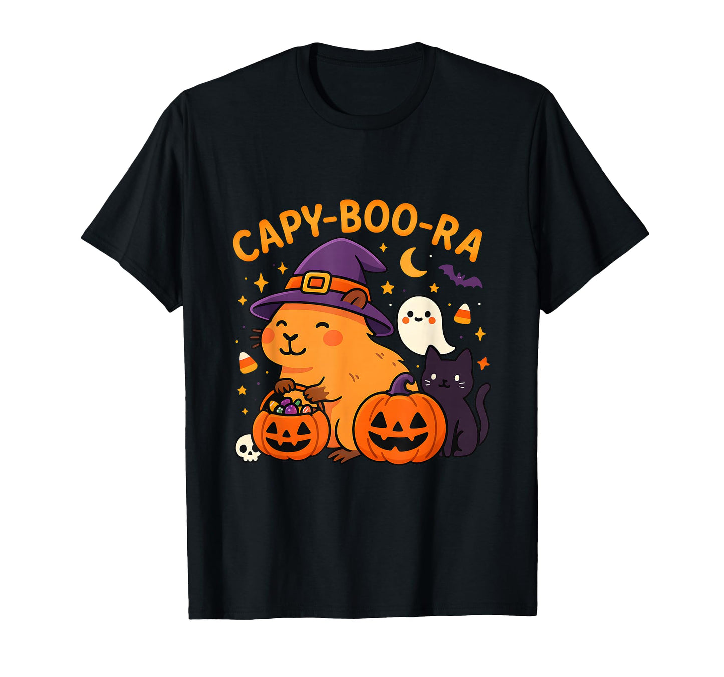 Capy-Boo-ra Cute Halloween Capybara Ghost Pun Design T-Shirt