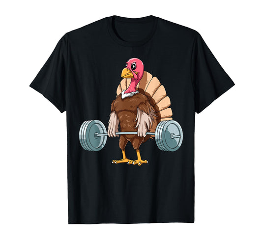 Deadlifting Zoo Thanksgiving Weightlifting Turkey Deadlifting T-Shirt - Black, Small, Unisex, Short Sleeve, Classic Fit, Cotton Blend, Turkey Theme, Gym, Thanksgiving
