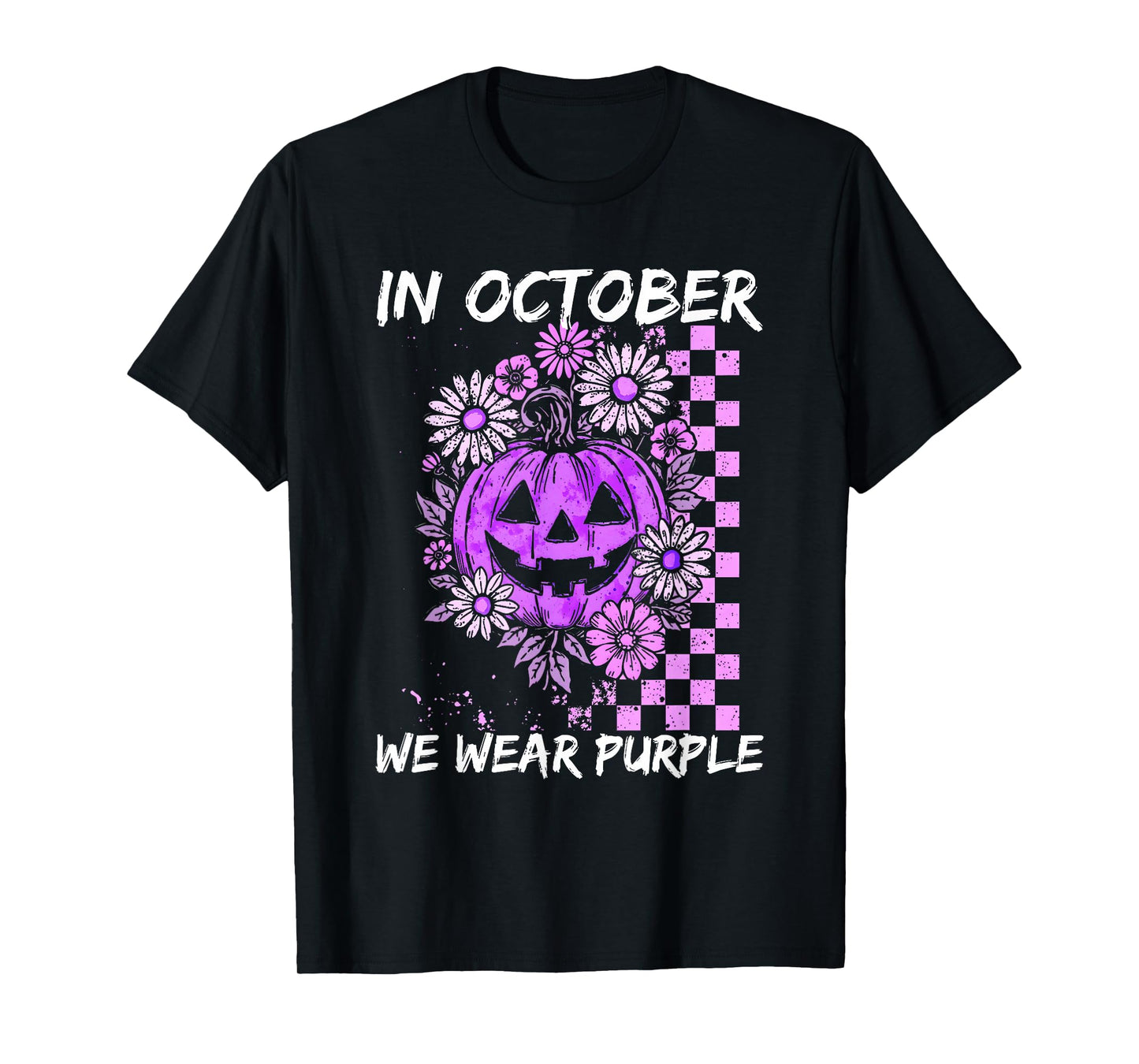 in October We Wear Purple Domestic Violence Vintage Floral T-Shirt